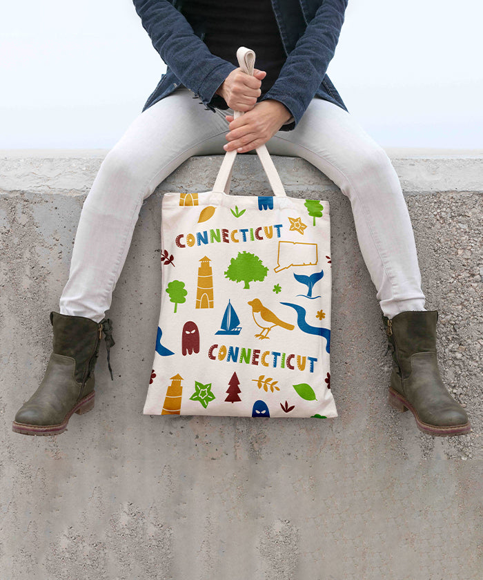 Connecticut Icons Illustrated Cotton Tote Bag – New England Travel Souvenir