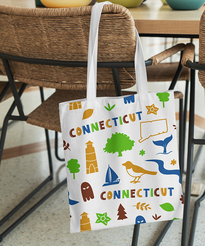 Connecticut Icons Illustrated Cotton Tote Bag – New England Travel Souvenir