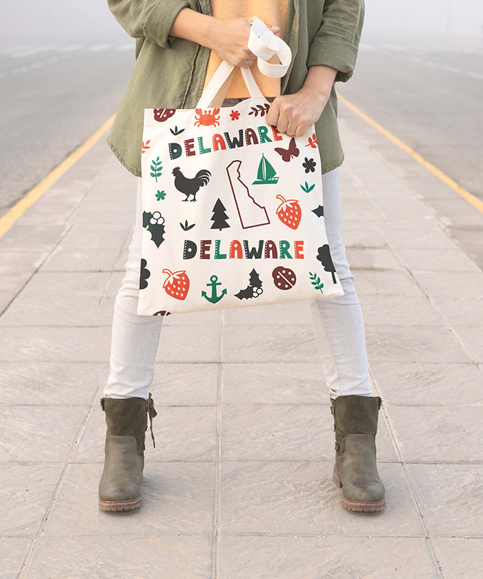 Delaware Icon Canvas Tote Bag – Delaware State Map Travel Souvenir Shopping Tote