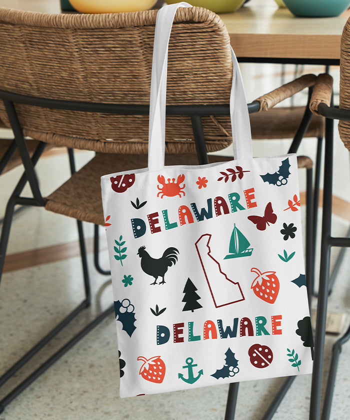 Delaware Icon Canvas Tote Bag – Delaware State Map Travel Souvenir Shopping Tote