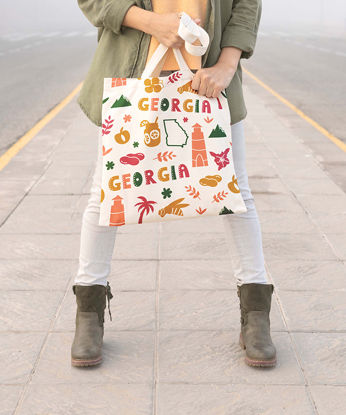 Georgia Icon Canvas Tote Bag – Georgia State Map Travel Souvenir Shopping Tote