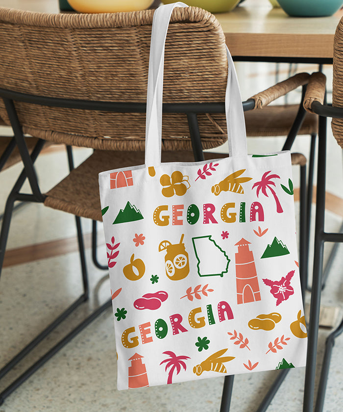 Georgia Icon Canvas Tote Bag – Georgia State Map Travel Souvenir Shopping Tote