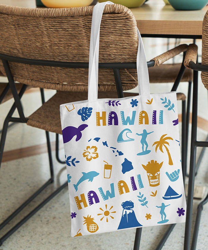 Hawaii Icon Canvas Tote Bag – Hawaii Island Travel Souvenir Shopping Tote