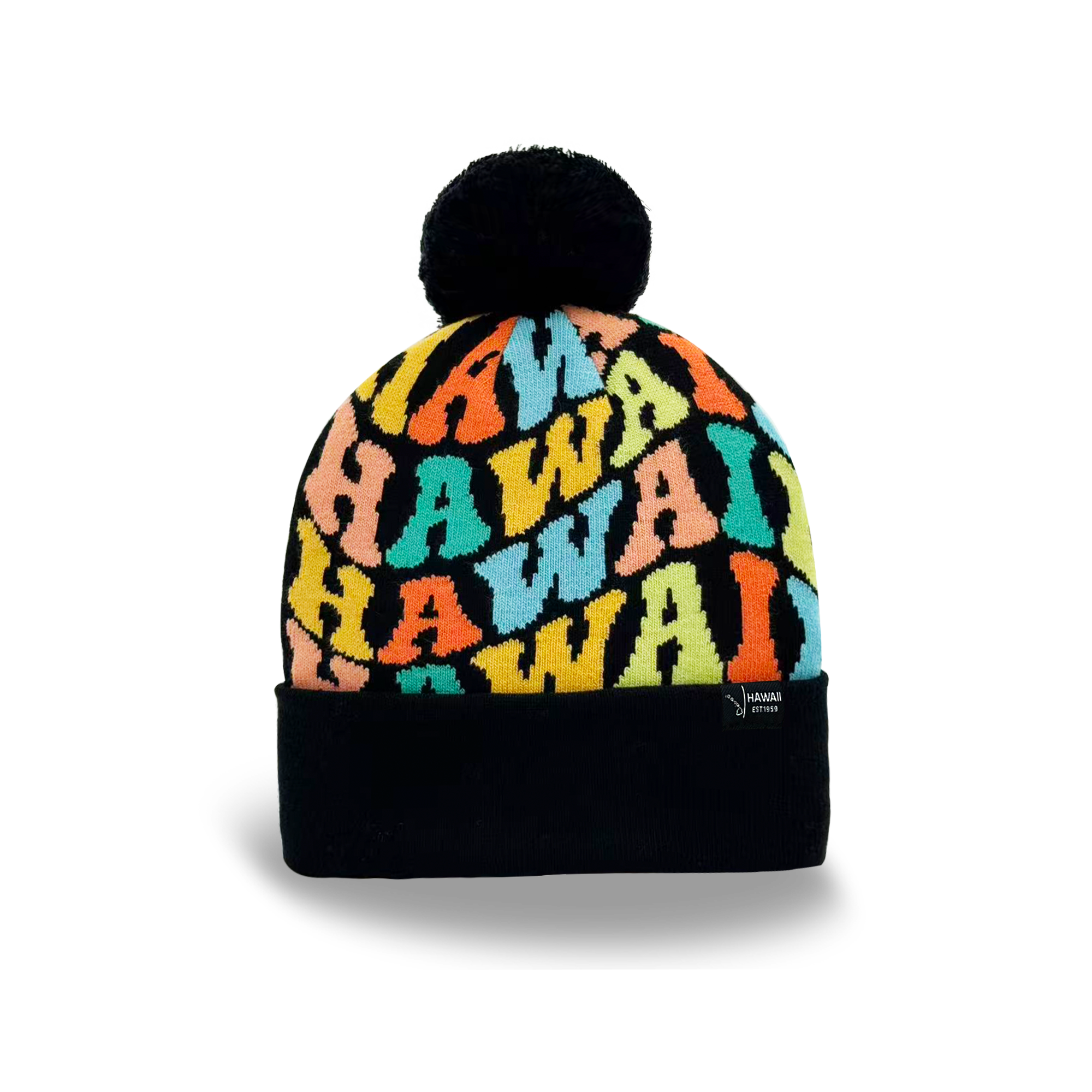 Hawaii Colorful Letter Beanie Winter Knit Hat with Pom Pom for Cold Weather