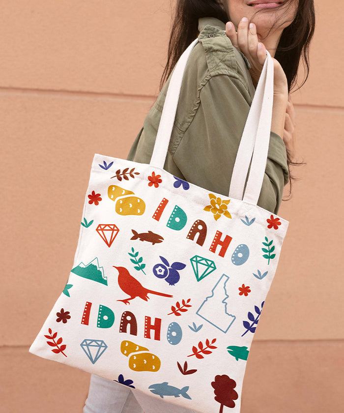 Idaho Icon Canvas Tote Bag – Idaho State Map Travel Souvenir Shopping Tote
