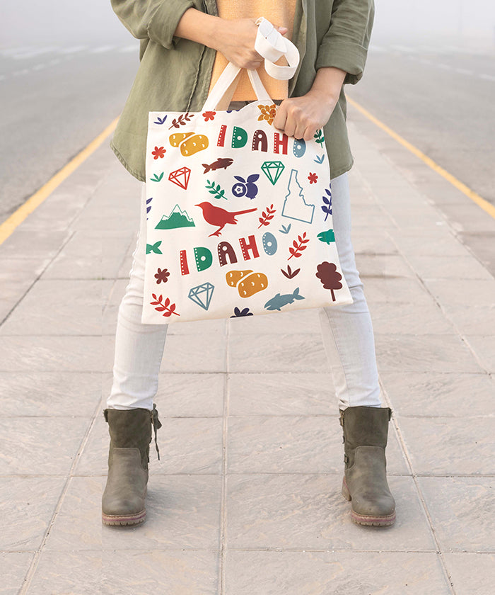 Idaho Icon Canvas Tote Bag – Idaho State Map Travel Souvenir Shopping Tote