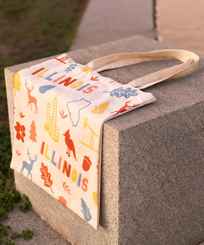 Illinois Icon Canvas Tote Bag – Illinois State Map Travel Souvenir Shopping Tote