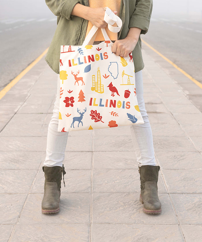 Illinois Icon Canvas Tote Bag – Illinois State Map Travel Souvenir Shopping Tote
