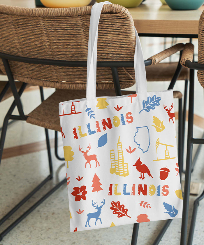 Illinois Icon Canvas Tote Bag – Illinois State Map Travel Souvenir Shopping Tote
