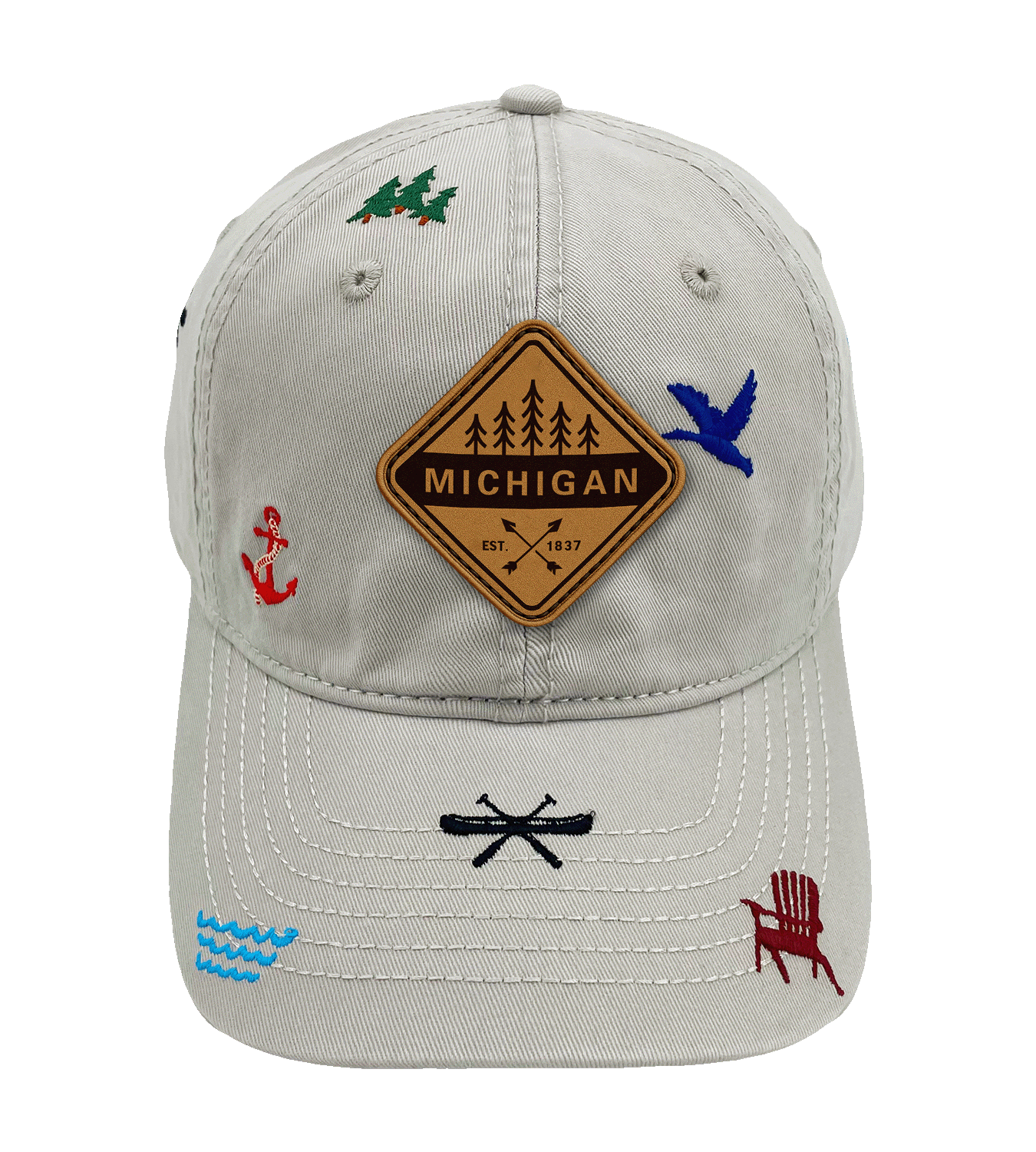 Michigan Baseball Cap - Great Lakes Outdoor Adventure Embroidered Canoe Anchor Hat