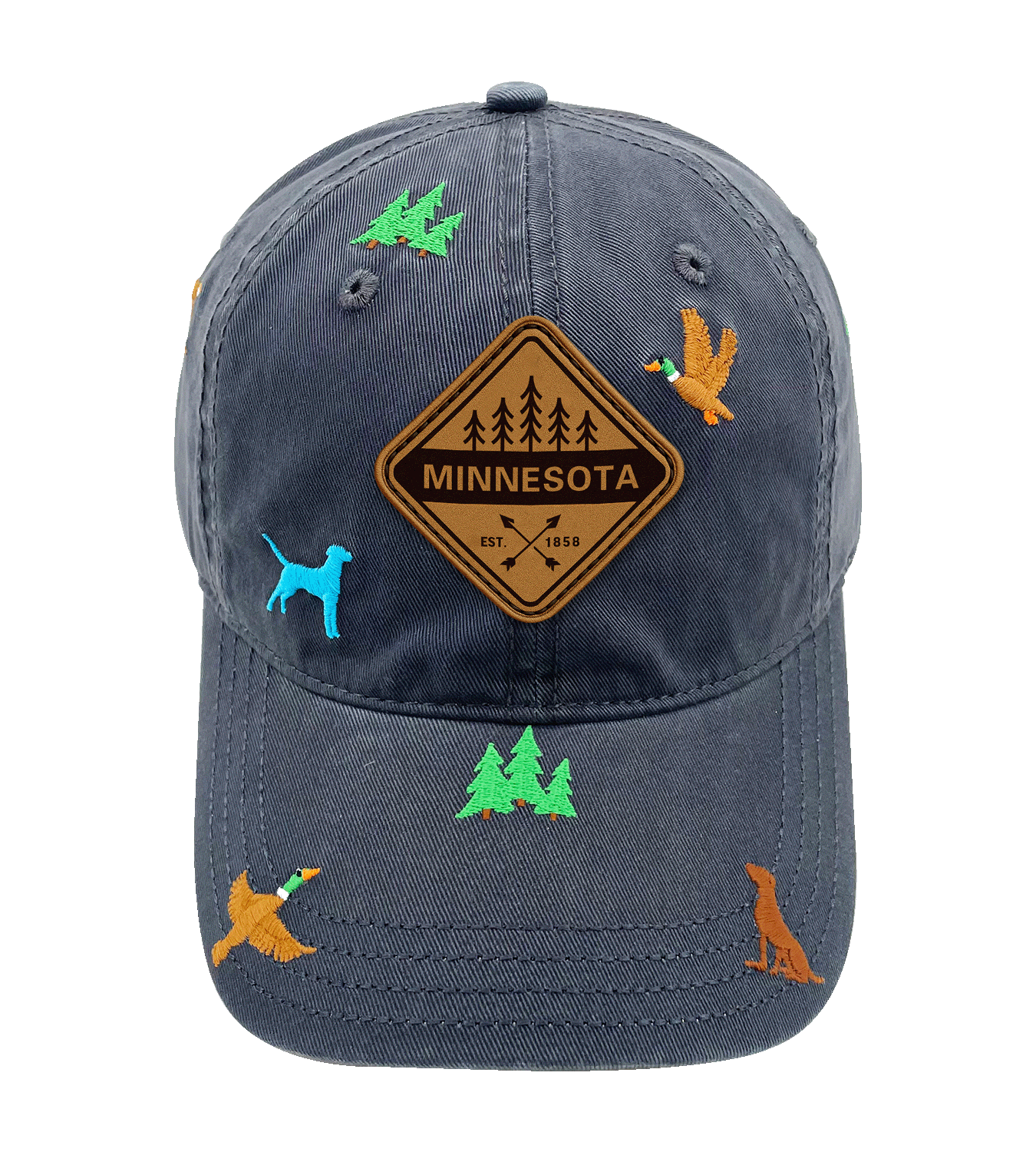Minnesota Embroidered Baseball Cap - Outdoor Duck Hunting Adventure Hat with Dog Design