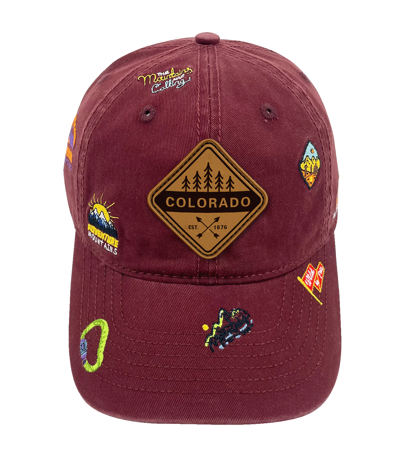 Colorado Adventure Icons Baseball Cap - Mountain Outdoor Hiking Travel Hat