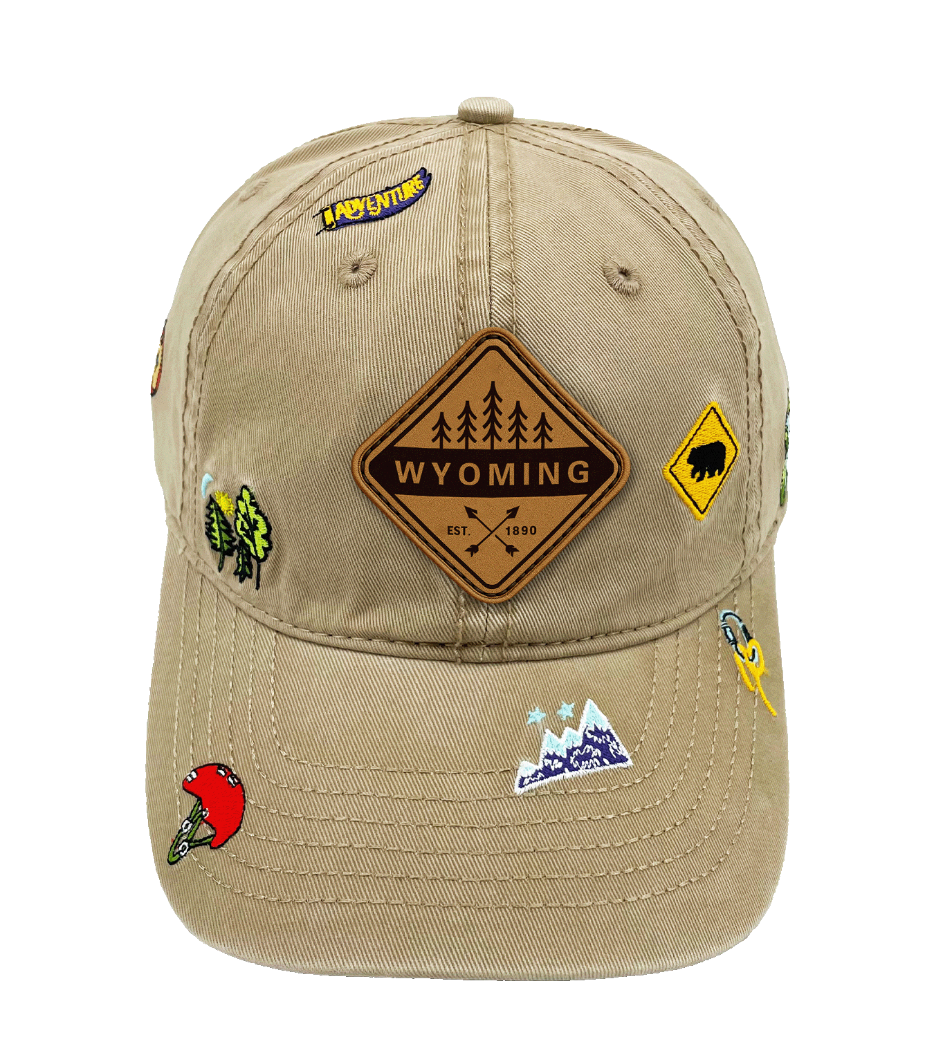 Wyoming Outdoor Hiking Baseball Cap with Embroidered Mountain and Adventure Patches
