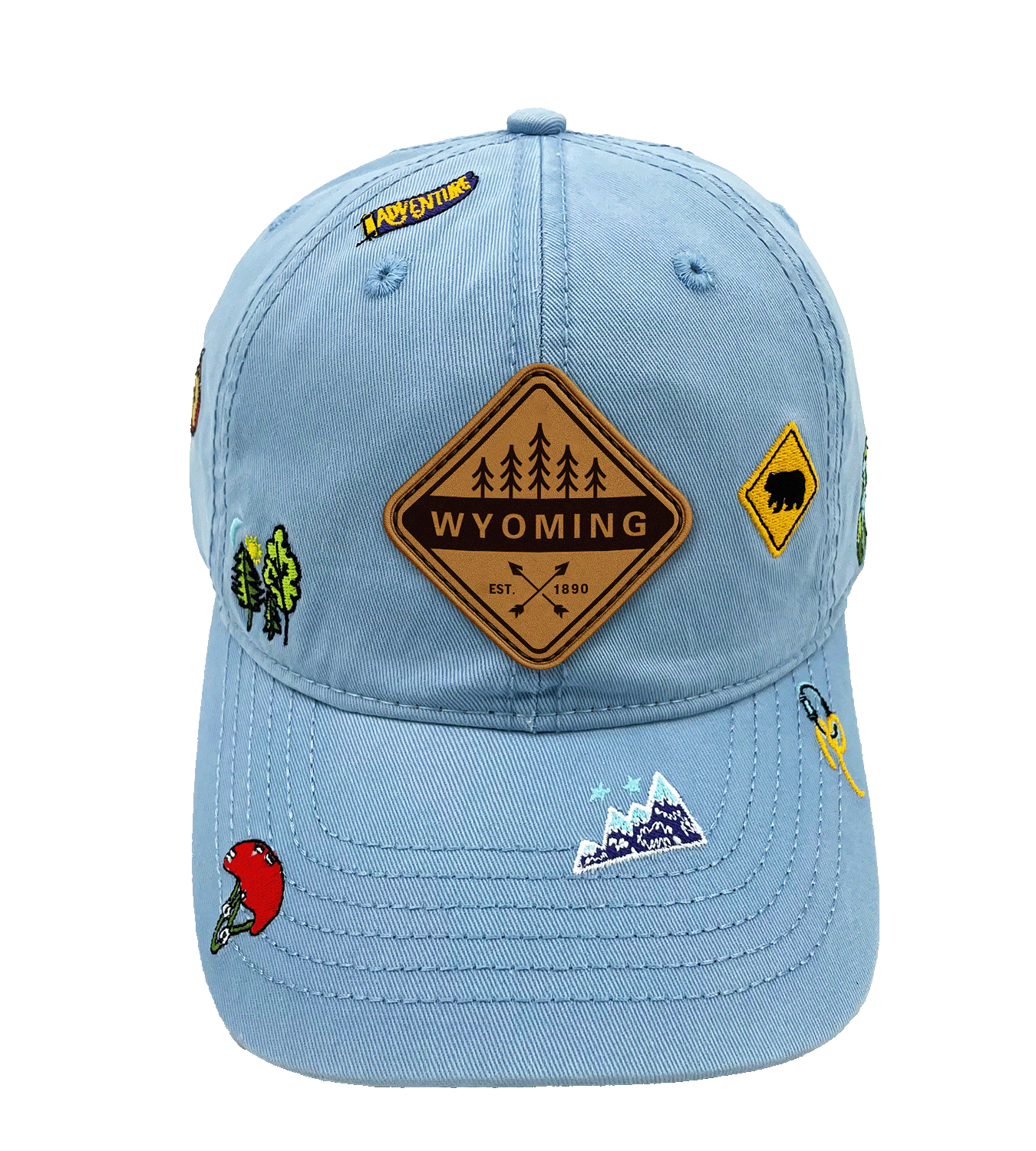 Wyoming Outdoor Hiking Baseball Cap with Embroidered Mountain and Adventure Patches
