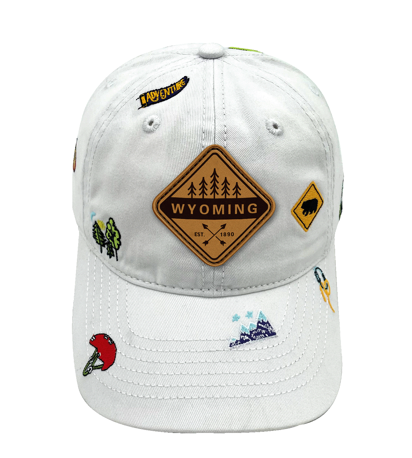 Wyoming Outdoor Hiking Baseball Cap with Embroidered Mountain and Adventure Patches