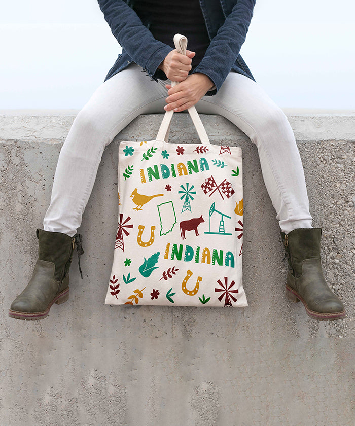 Indiana Icon Canvas Tote Bag – Indiana State Map Travel Souvenir Shopping Tote