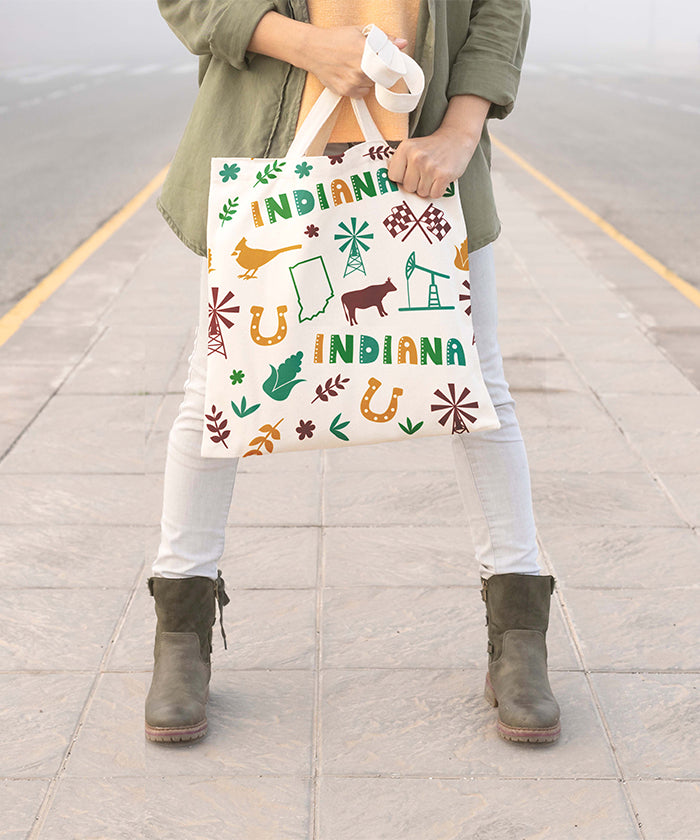 Indiana Icon Canvas Tote Bag – Indiana State Map Travel Souvenir Shopping Tote