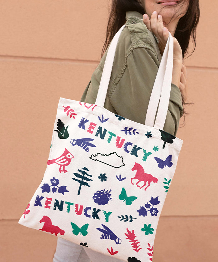 Kentucky Icon Canvas Tote Bag – Kentucky State Map Travel Souvenir Shopping Tote