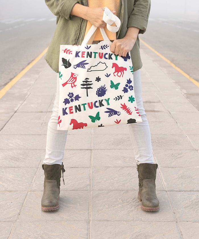Kentucky Icon Canvas Tote Bag – Kentucky State Map Travel Souvenir Shopping Tote