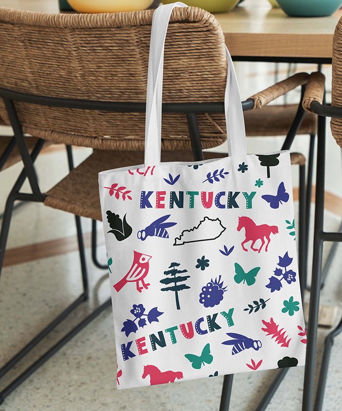 Kentucky Icon Canvas Tote Bag – Kentucky State Map Travel Souvenir Shopping Tote
