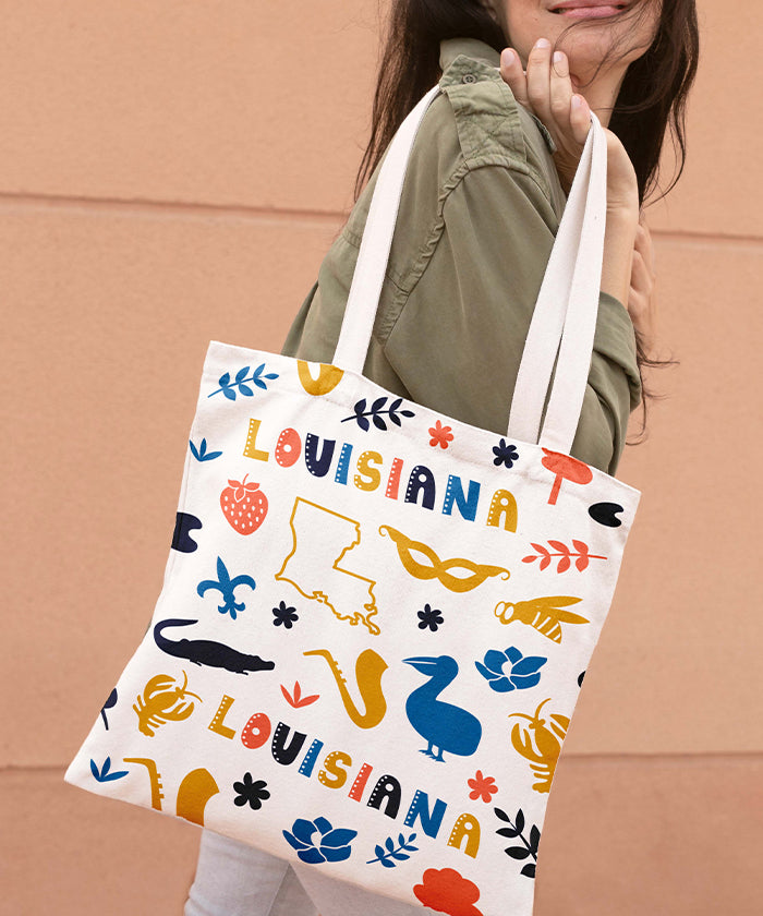 Louisiana Icon Canvas Tote Bag – Louisiana State Map Travel Souvenir Shopping Tote