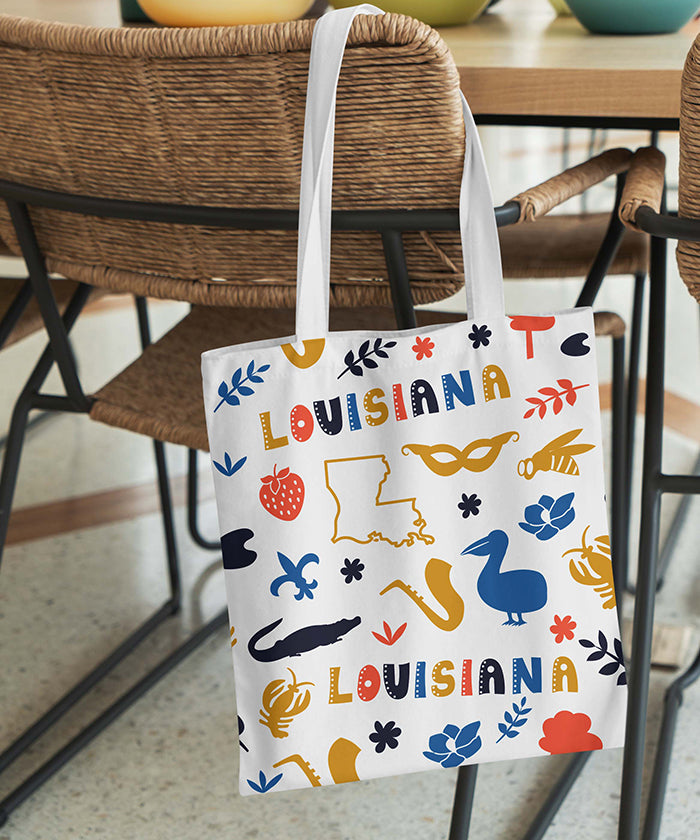 Louisiana Icon Canvas Tote Bag – Louisiana State Map Travel Souvenir Shopping Tote
