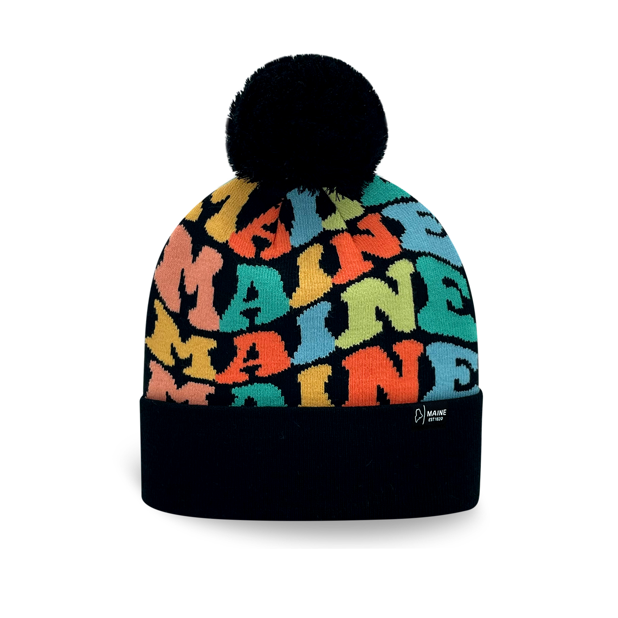 MAINE Colorful Winter Beanie Hat with Pom Pom - Cozy Knit Winter Hat