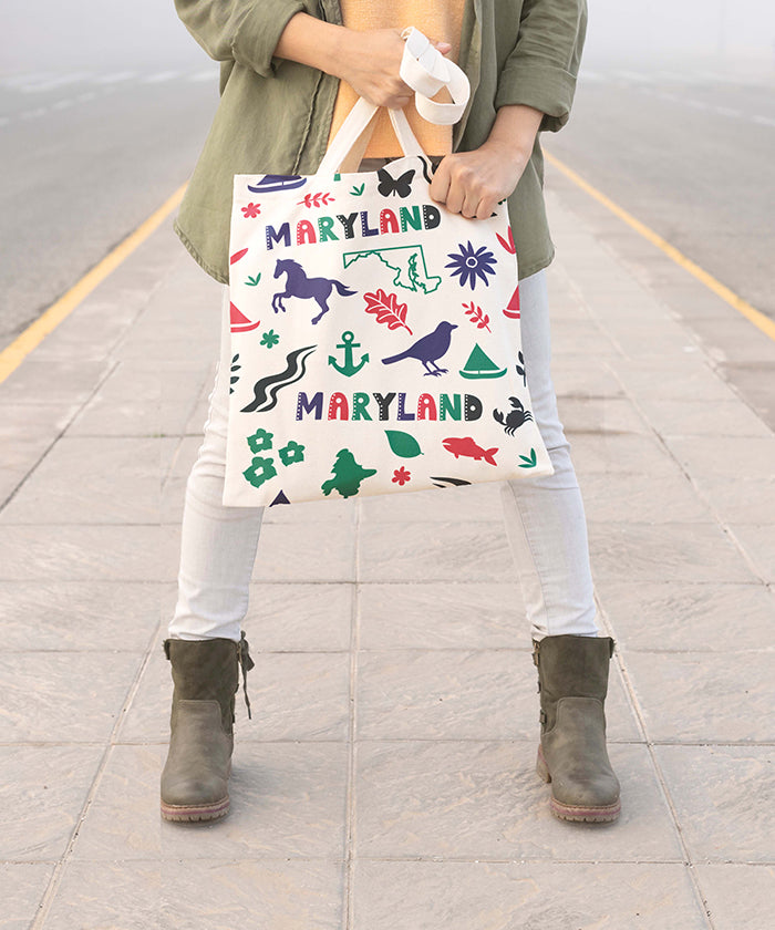 Maryland Icon Canvas Tote Bag – Maryland State Map Coastal Travel Souvenir Tote