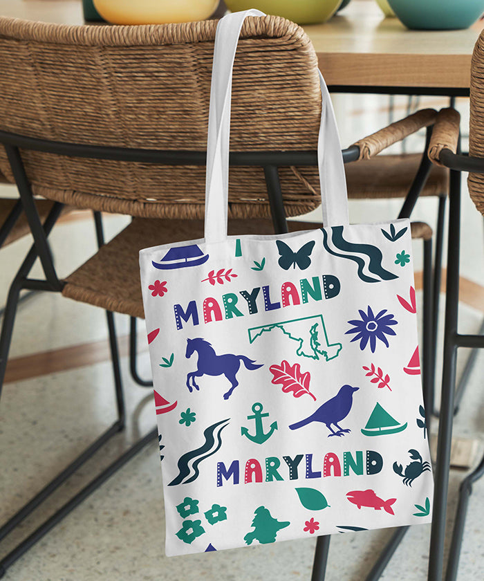 Maryland Icon Canvas Tote Bag – Maryland State Map Coastal Travel Souvenir Tote