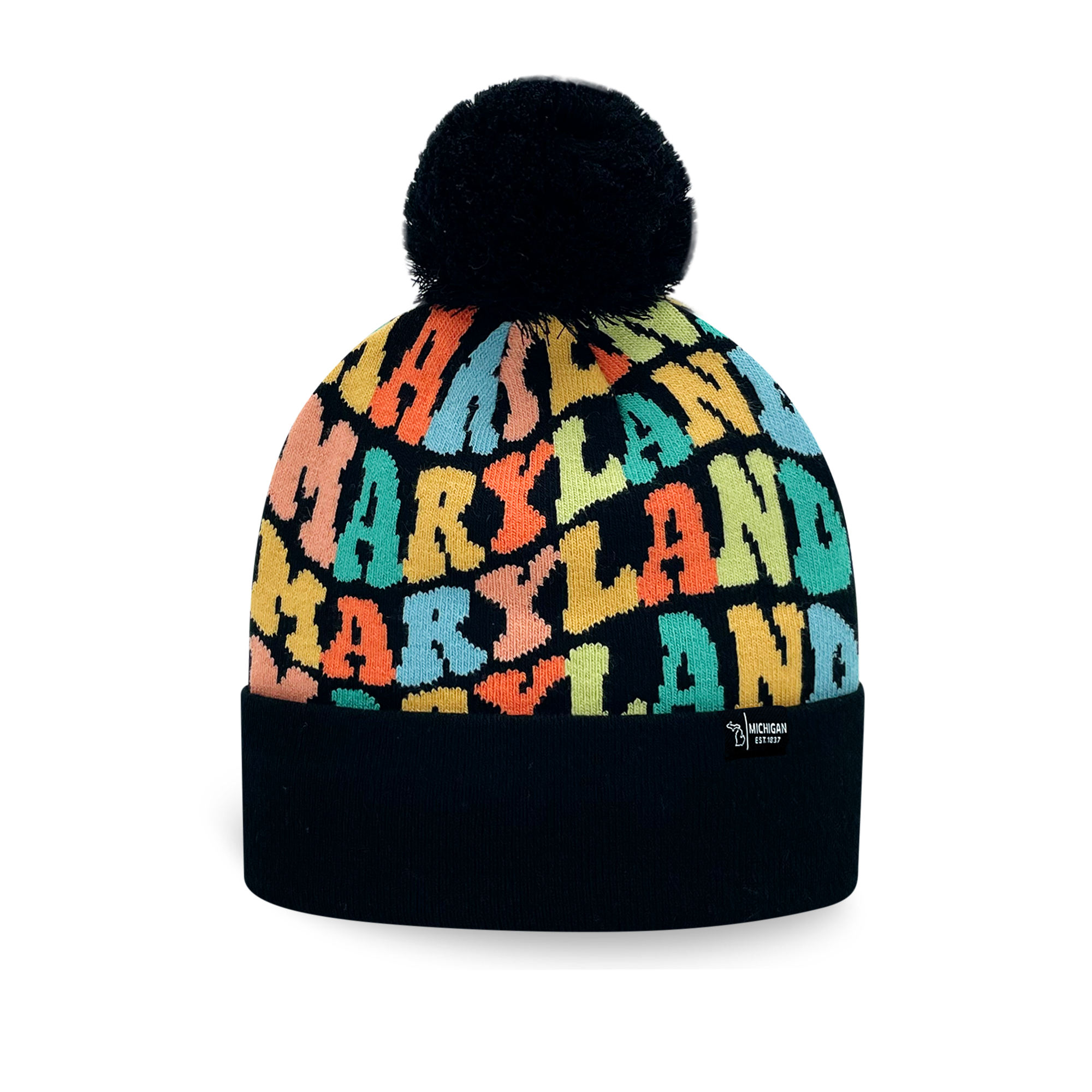 MARYLAND Colorful Knit Pom Pom Beanie - Warm Retro Winter Hat