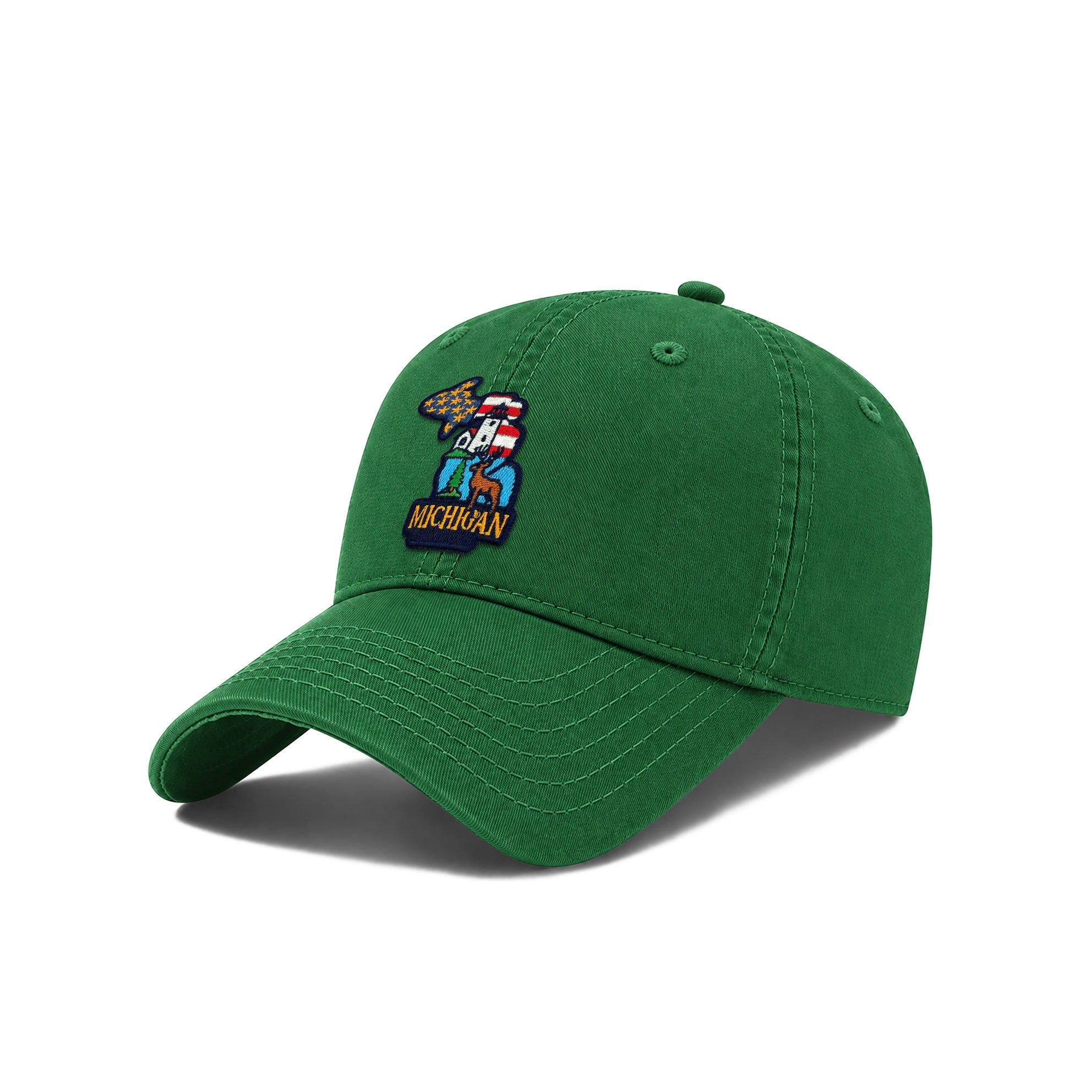 Michigan Washed Cotton Twill Baseball Cap with Vintage Patch for Men Women