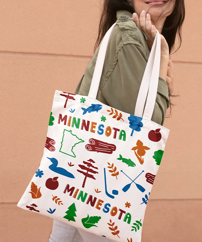 Minnesota Icon Canvas Tote Bag – Minnesota State Map Lake Travel Souvenir Tote