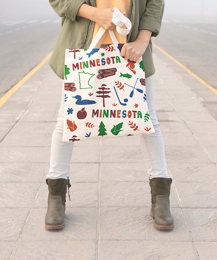 Minnesota Icon Canvas Tote Bag – Minnesota State Map Lake Travel Souvenir Tote