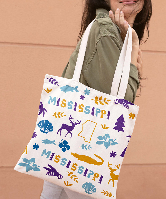 Mississippi Icon Canvas Tote Bag – Mississippi State Map River Travel Souvenir Tote