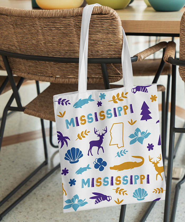 Mississippi Icon Canvas Tote Bag – Mississippi State Map River Travel Souvenir Tote