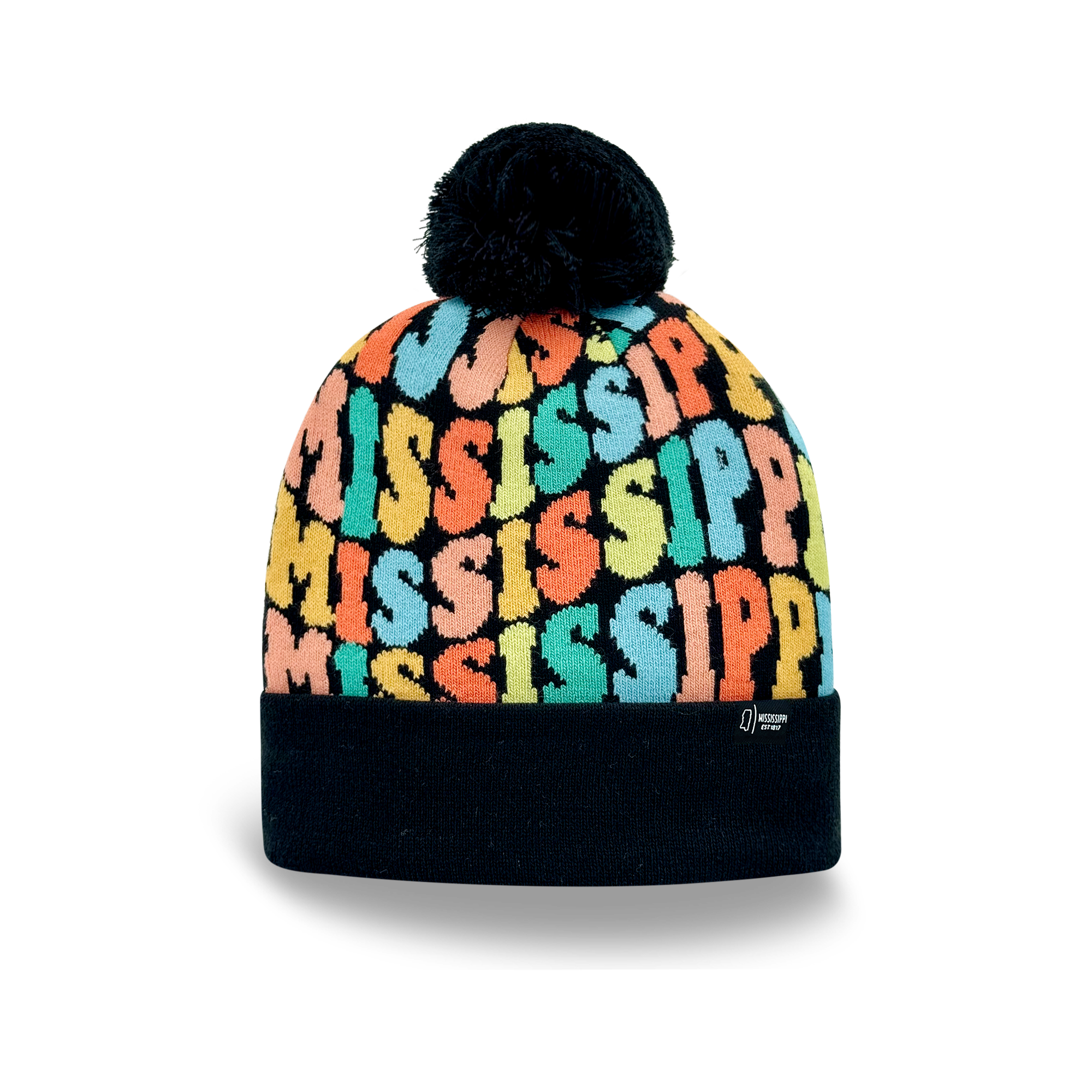 MISSISSIPPI Colorful Pom Pom Beanie - Warm Knitted Winter Hat