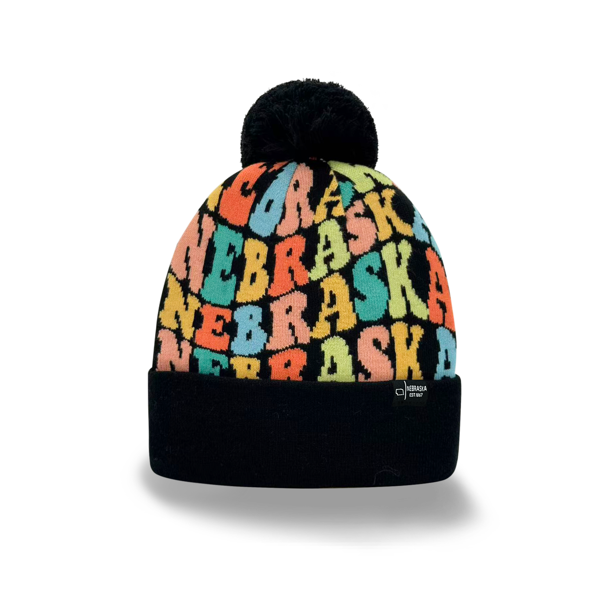 NEBRASKA Colorful Knit Pom Pom Beanie - Retro Winter Warm Hat