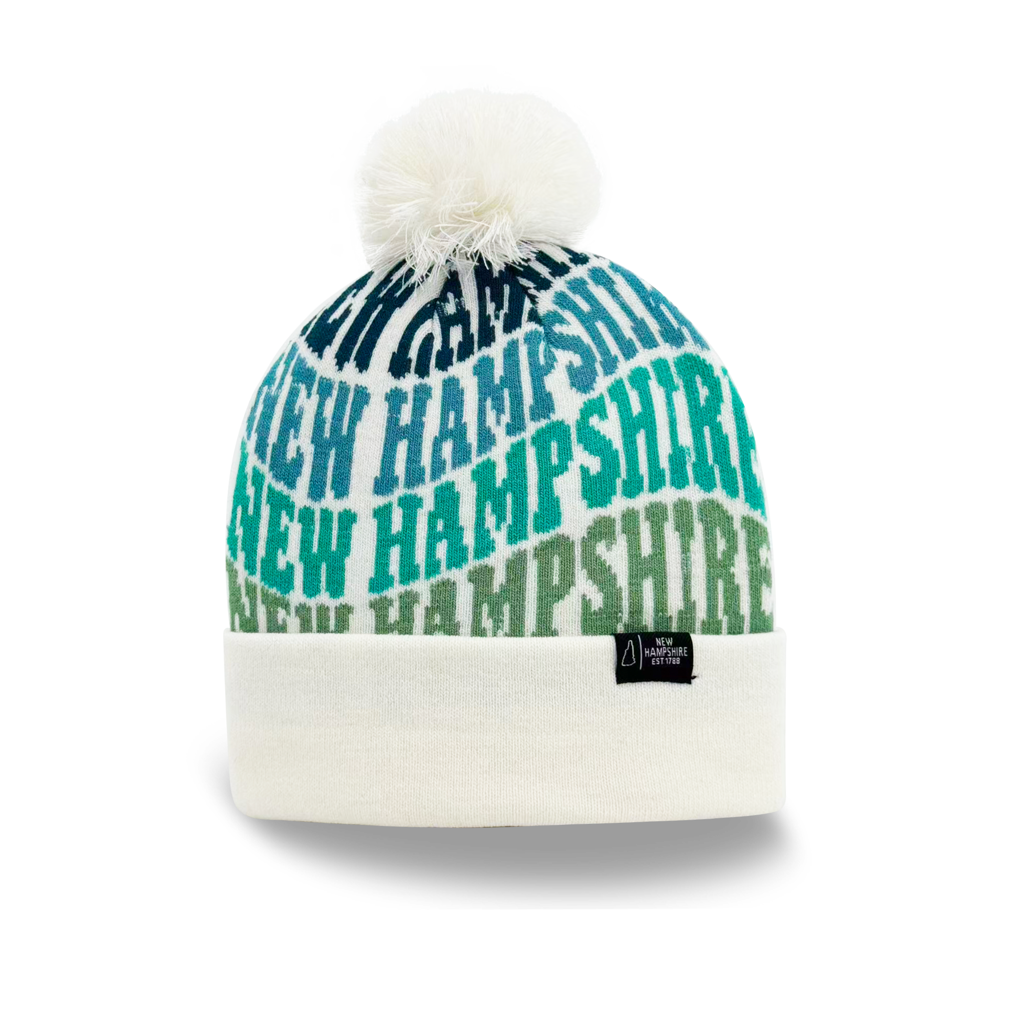 New Hampshire Colorful Letter Knit Beanie Retro Pom Pom Winter Hat with Bold Typography