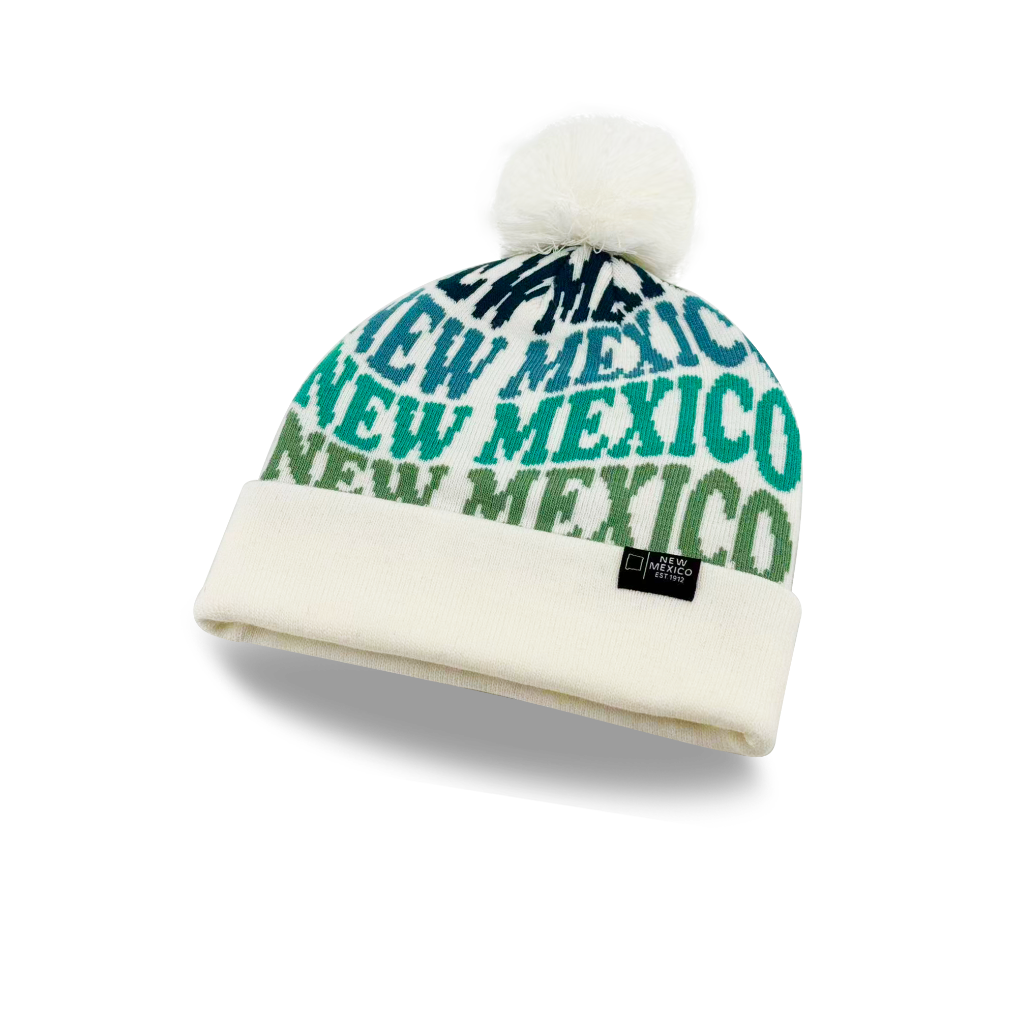 New Mexico Colorful Letter Knit Beanie Retro Pom Pom Winter Hat with Bold Typography