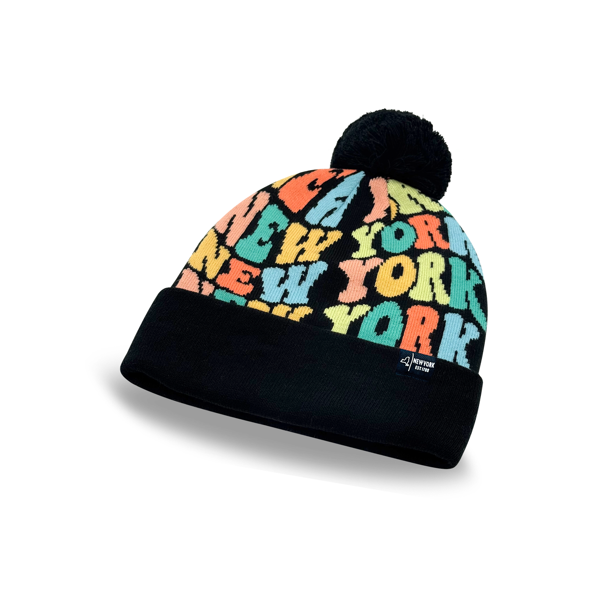 NEW YORK Colorful Knit Pom Pom Beanie - Retro Winter Hat