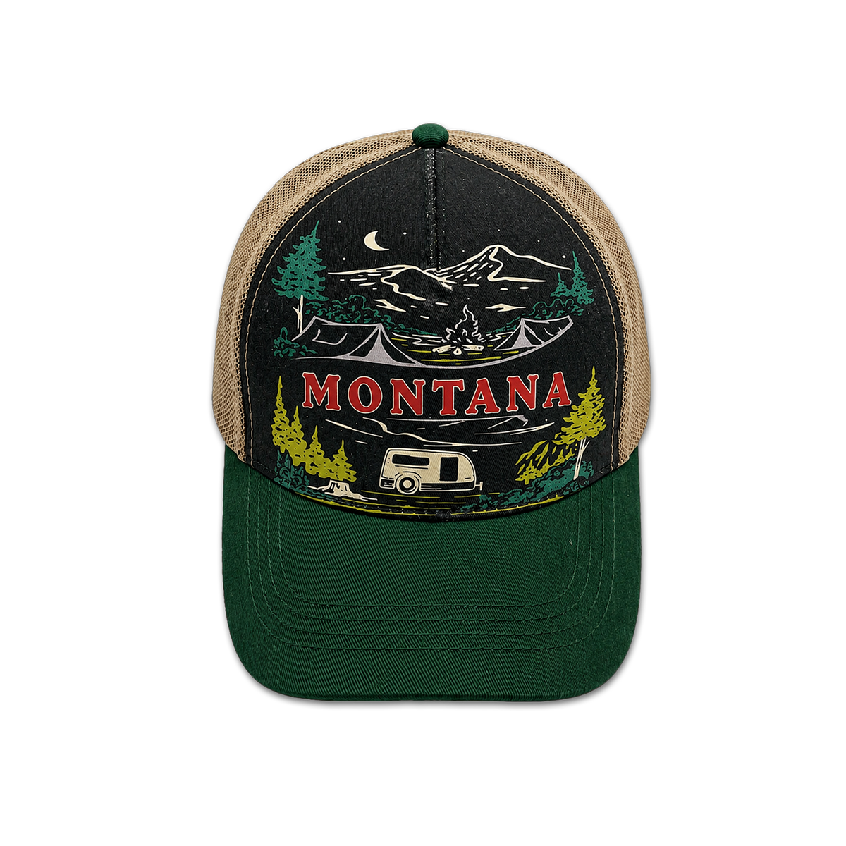 Montana Scenic Graphic Print Trucker Hat - Outdoor Adventure Mesh Cap