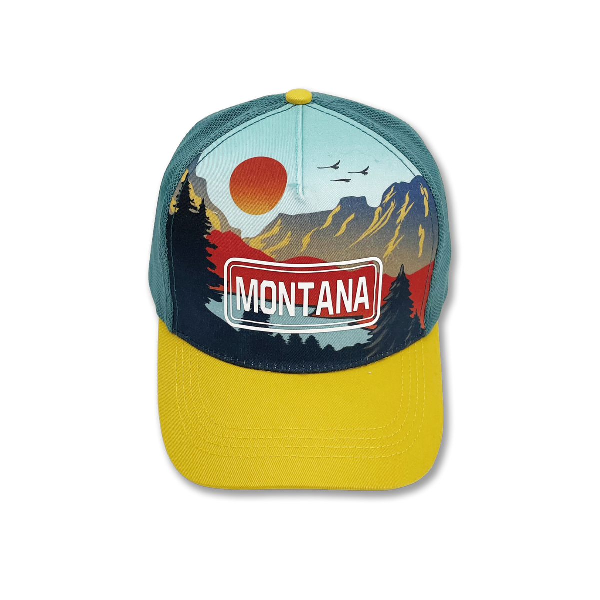 Montana Scenic Graphic Print Trucker Hat - Outdoor Adventure Mesh Cap