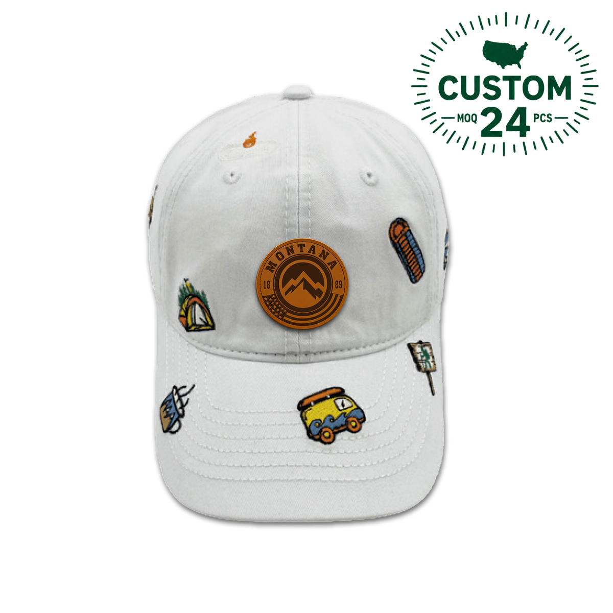 Montana Camping Adventure All Over Embroidered Baseball Cap