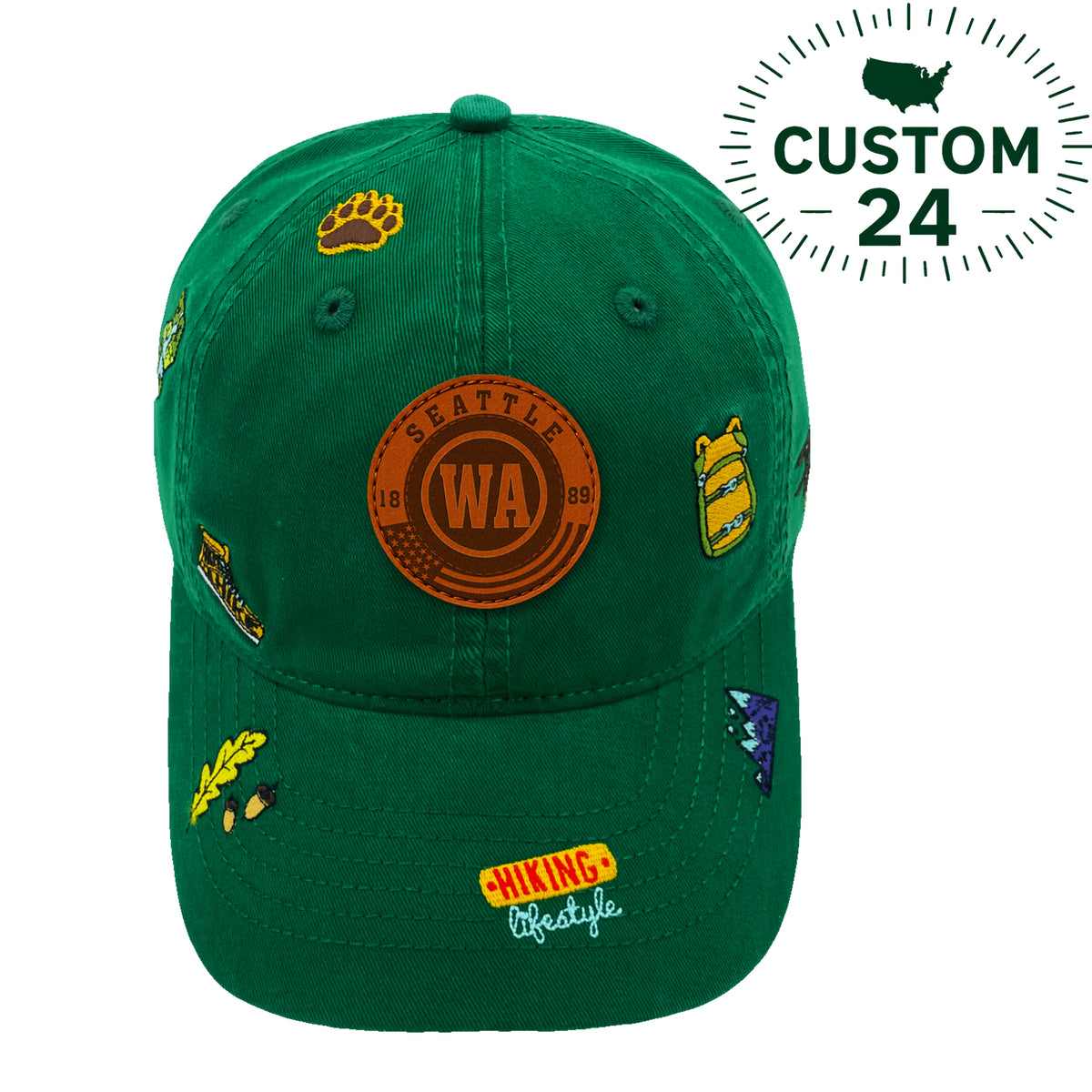 Seattle Washington Hiking Adventure Embroidered Outdoor Baseball Cap for Nature Travel & Camping
