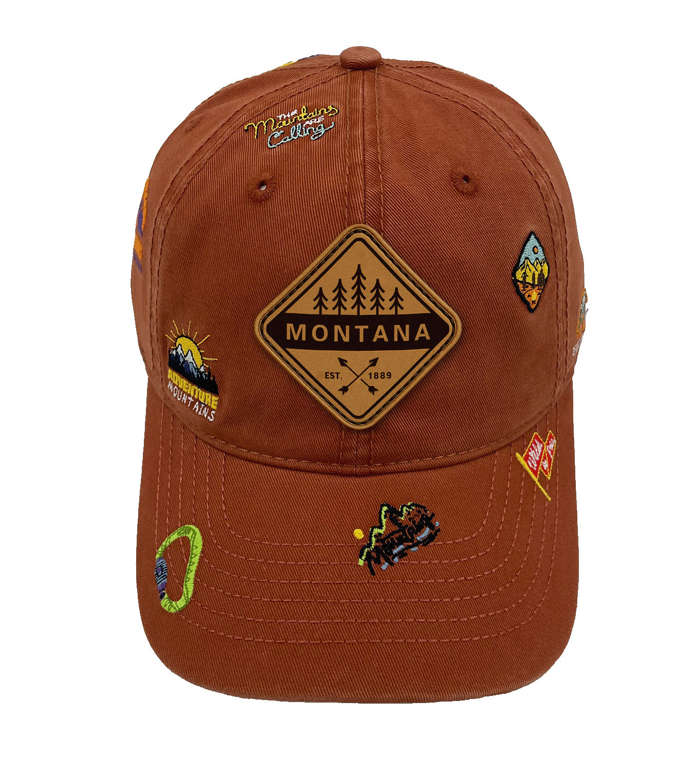 Montana Adventure Icons Baseball Cap - Outdoor Hiking Travel Hat