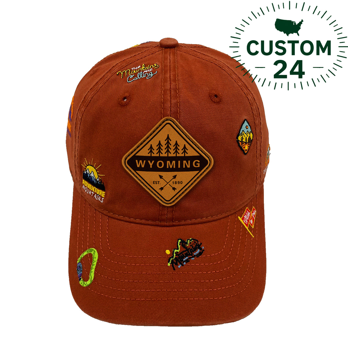 Wyoming Adventure Icons Baseball Cap - Outdoor Hiking Travel Hat