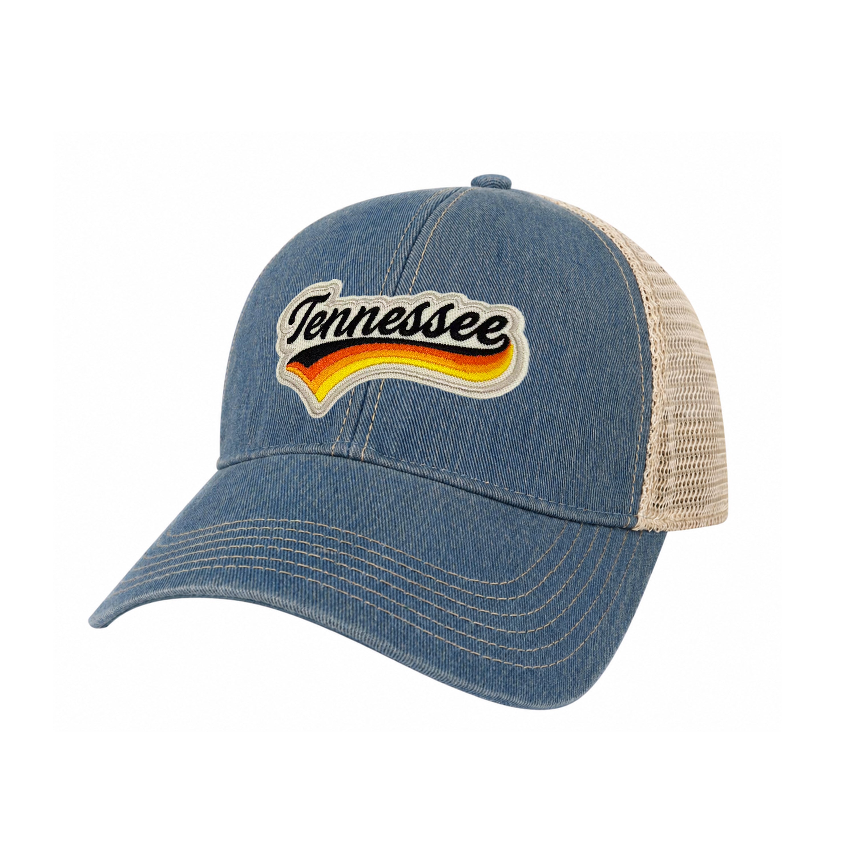 Tennessee Vintage Dirty Washed Trucker Cap with Retro Rainbow Patch | Cotton Mesh Snapback Hat