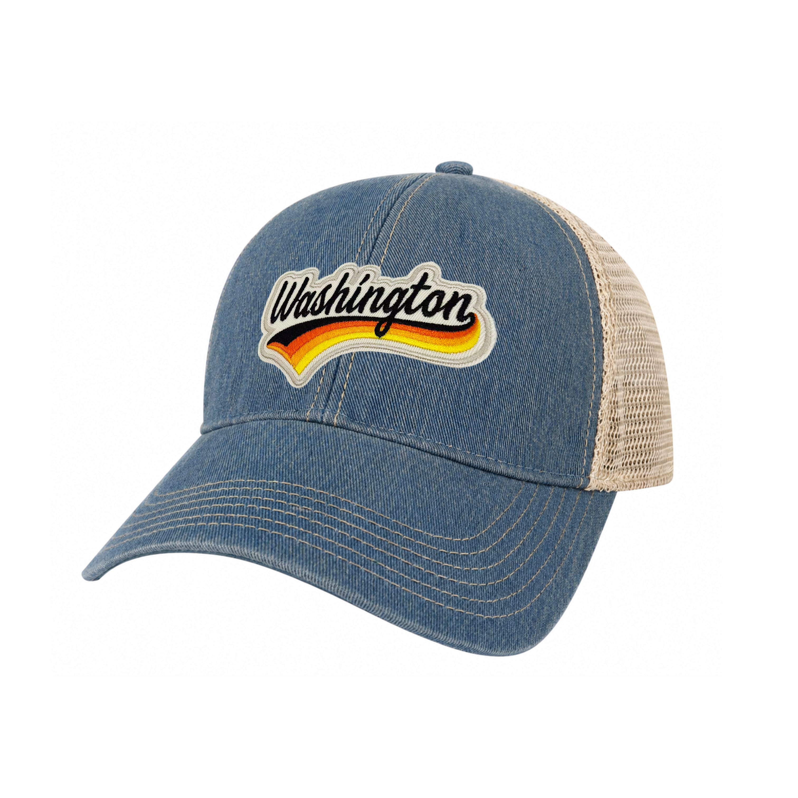 Washington Vintage Dirty Washed Trucker Hat – Retro State Patch Mesh Snapback Baseball Cap