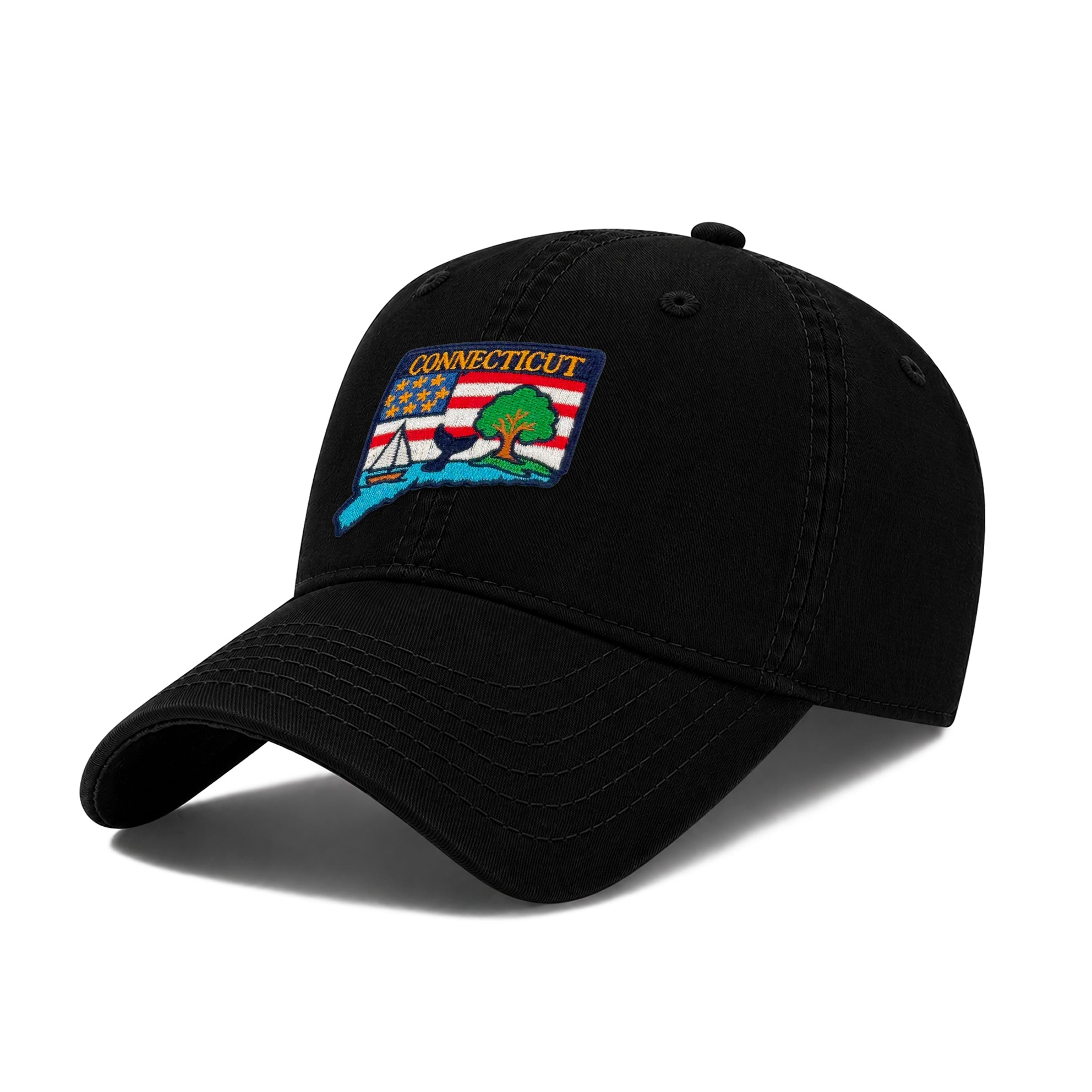 Connecticut New England Baseball Cap with Embroidered Whale Sailboat Patch for Travel
