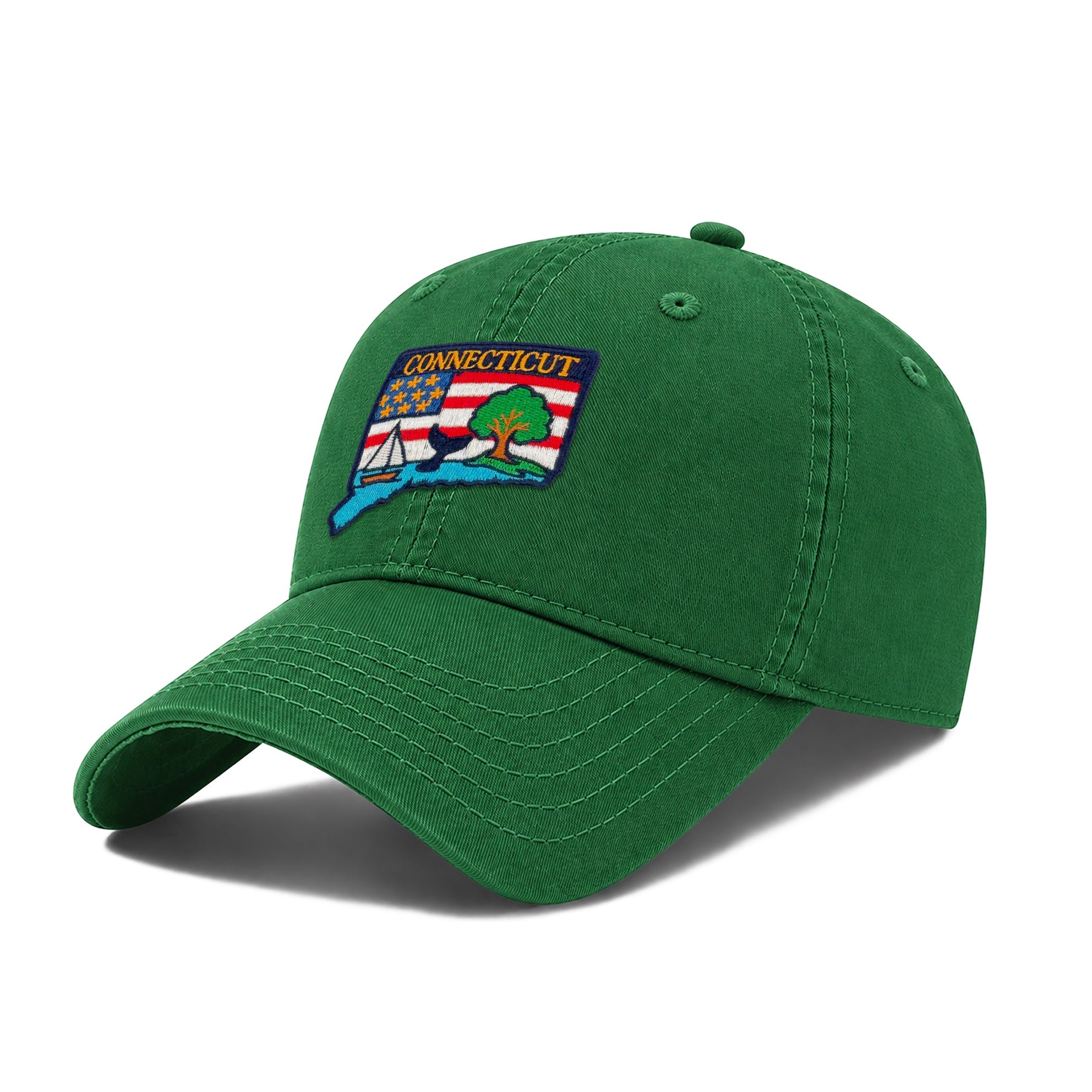 Connecticut New England Baseball Cap with Embroidered Whale Sailboat Patch for Travel